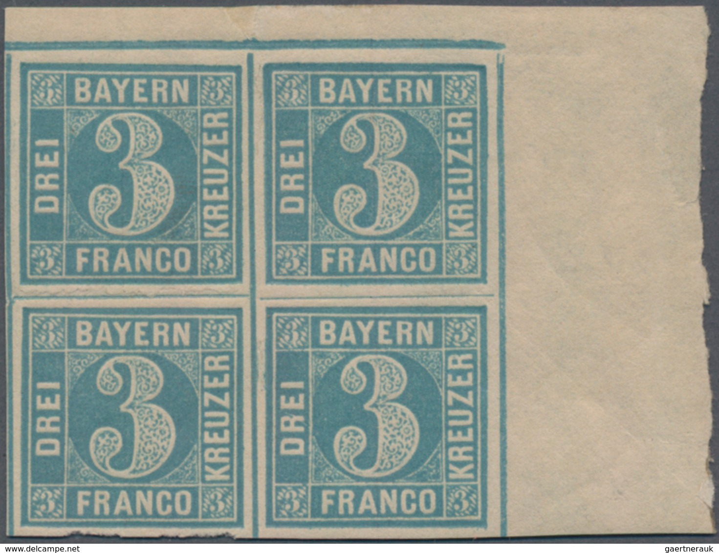 Bayern - Marken Und Briefe: 1850, Ziffern 3 Kr. Hellblau Type II, Platte 5 Als Rechter Oberer ECKRAN - Sonstige & Ohne Zuordnung