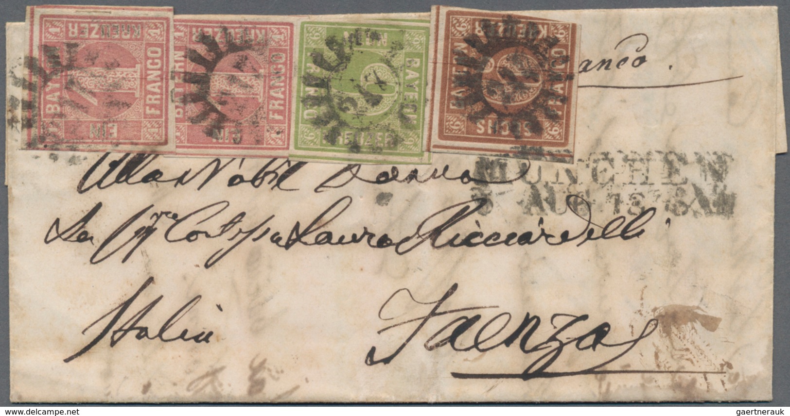 Bayern - Marken Und Briefe: 1855, 1 Kr. Rosa (2), 6 Kr. Braun Und 9 Kr. Grün, Dreifarbenfrankatur Au - Sonstige & Ohne Zuordnung