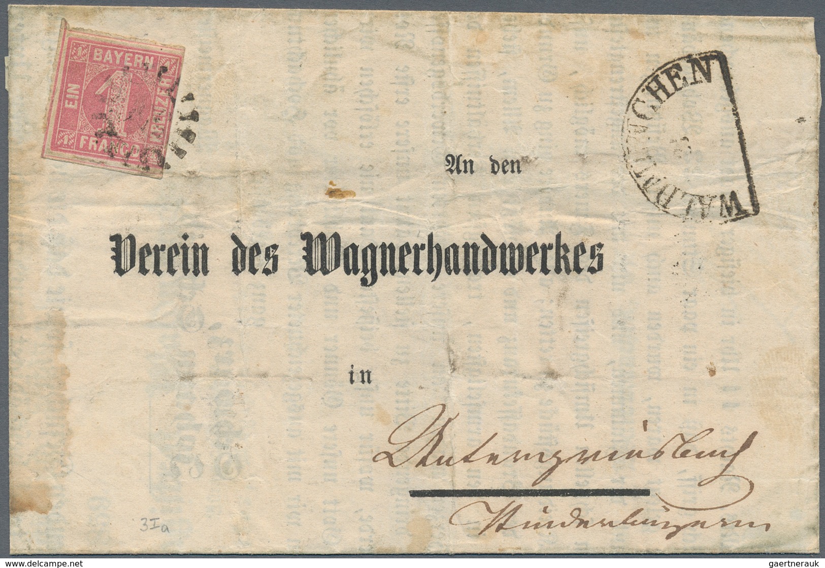 Bayern - Marken Und Briefe: 1850, Ziffern 1 Kr. Rosa, Type I Auf Vordruckbrief Mit GMR Und HK "WALDM - Altri & Non Classificati
