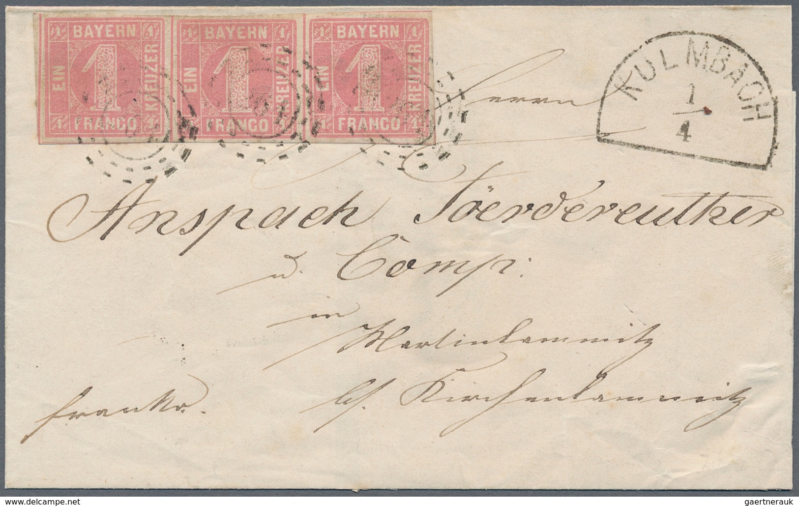 Bayern - Marken Und Briefe: 1849, Ziffern 1 Kr. Rosa In Type I Als Dreierstreifen Allseits Voll7brei - Other & Unclassified