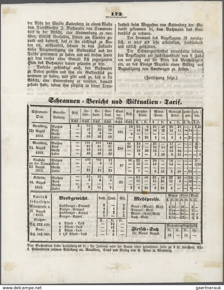 Bayern - Marken Und Briefe: 1850, Ziffern 1 Kr. Rosa In Type I Mit GMR "1" Auf Kompletter Zeitungsse - Other & Unclassified