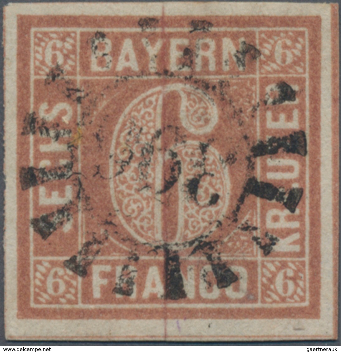 Bayern - Marken Und Briefe: 1849, 6 Kreuzer Type I Mit Ausgefüllten Ecken Klar Und Zentrisch Entwert - Altri & Non Classificati