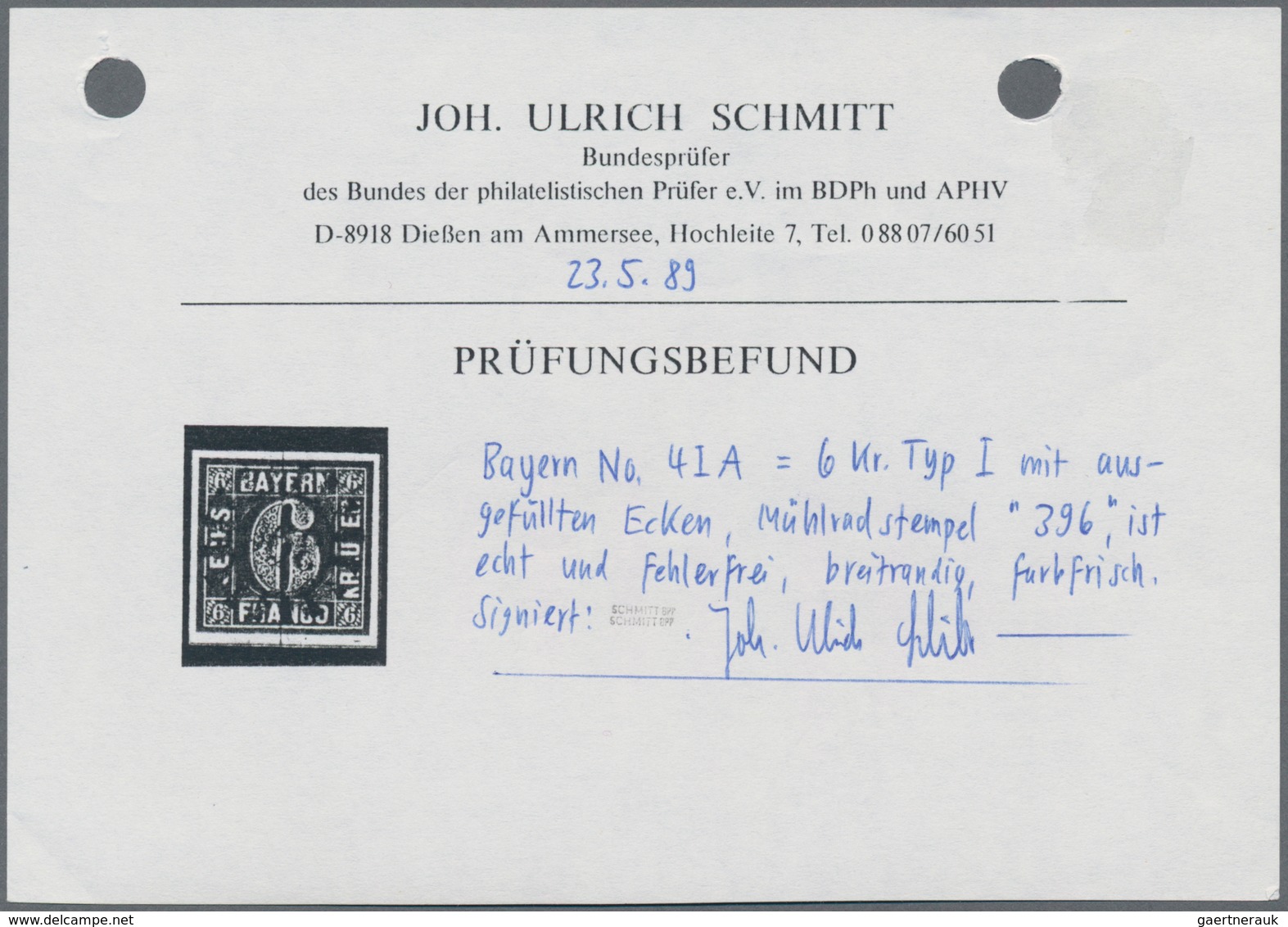 Bayern - Marken Und Briefe: 1849, 6 Kreuzer Type I Mit Ausgefüllten Ecken Klar Und Zentrisch Entwert - Sonstige & Ohne Zuordnung