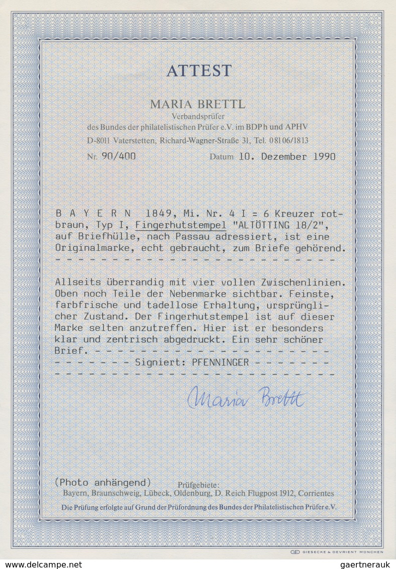 Bayern - Marken Und Briefe: 1849, 6 Kreuzer Rotbraun, Type I, Auf Briefhülle übergehend Entwertet Mi - Sonstige & Ohne Zuordnung