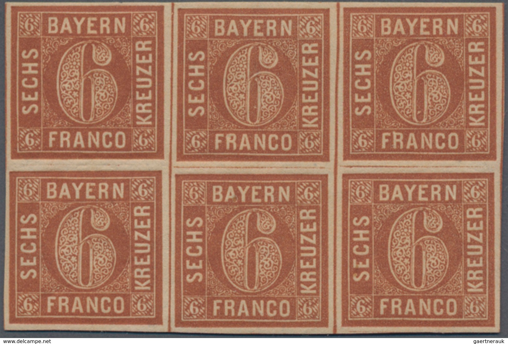 Bayern - Marken Und Briefe: 1850, Ziffern 6 Kr. Rötlichbraun POSTFRISCHER SECHSERBLOCK In Type III, - Other & Unclassified