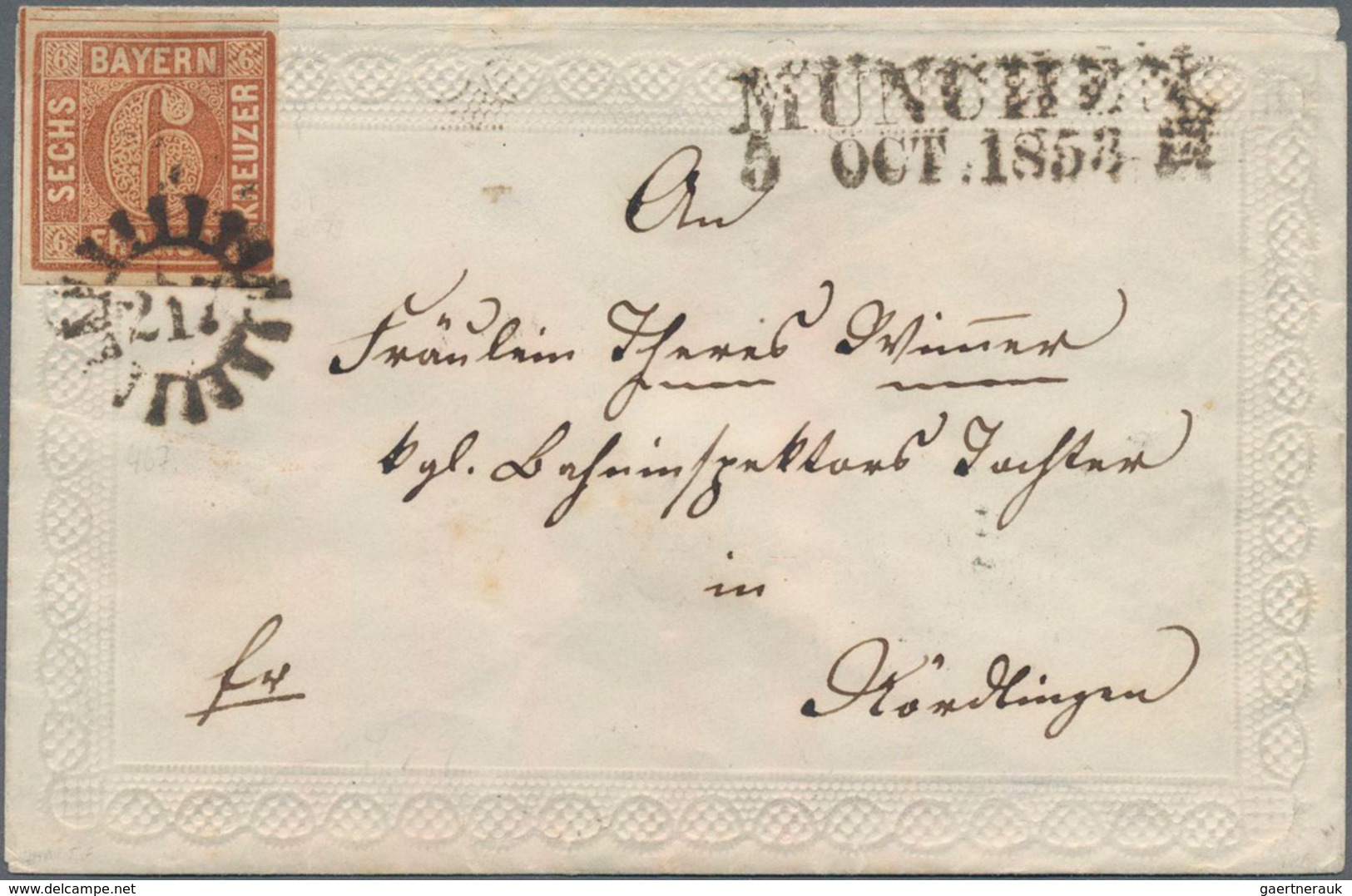 Bayern - Marken Und Briefe: 1850, Ziffern 6 Kr. Braunorange In Type II, Platte 1 Auf PRÄGE-ZIERBRIEF - Altri & Non Classificati