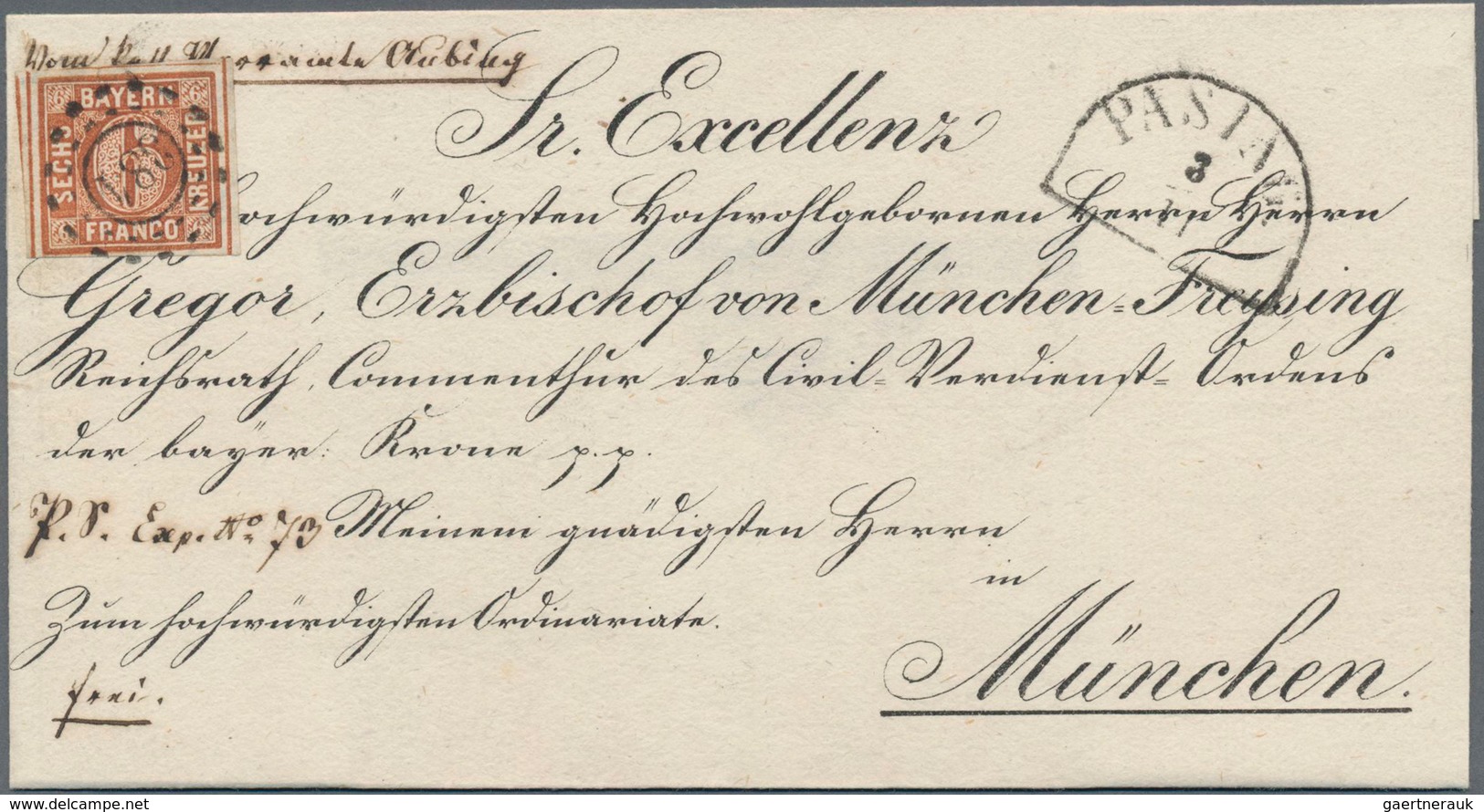 Bayern - Marken Und Briefe: 1850 Ziffern 6 Kr. Rötlichbraun Auf BISCHOFBRIEF Mit HK "PASING 3/11 (18 - Sonstige & Ohne Zuordnung