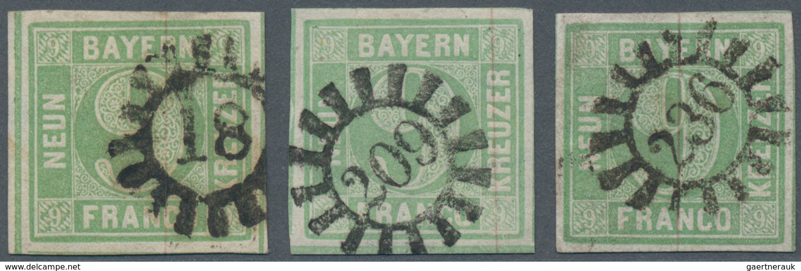 Bayern - Marken Und Briefe: 1850, Ziffern 9 Kr. In B-Farbe Blaugrün Gestempelt In Den Typen I, II Un - Sonstige & Ohne Zuordnung