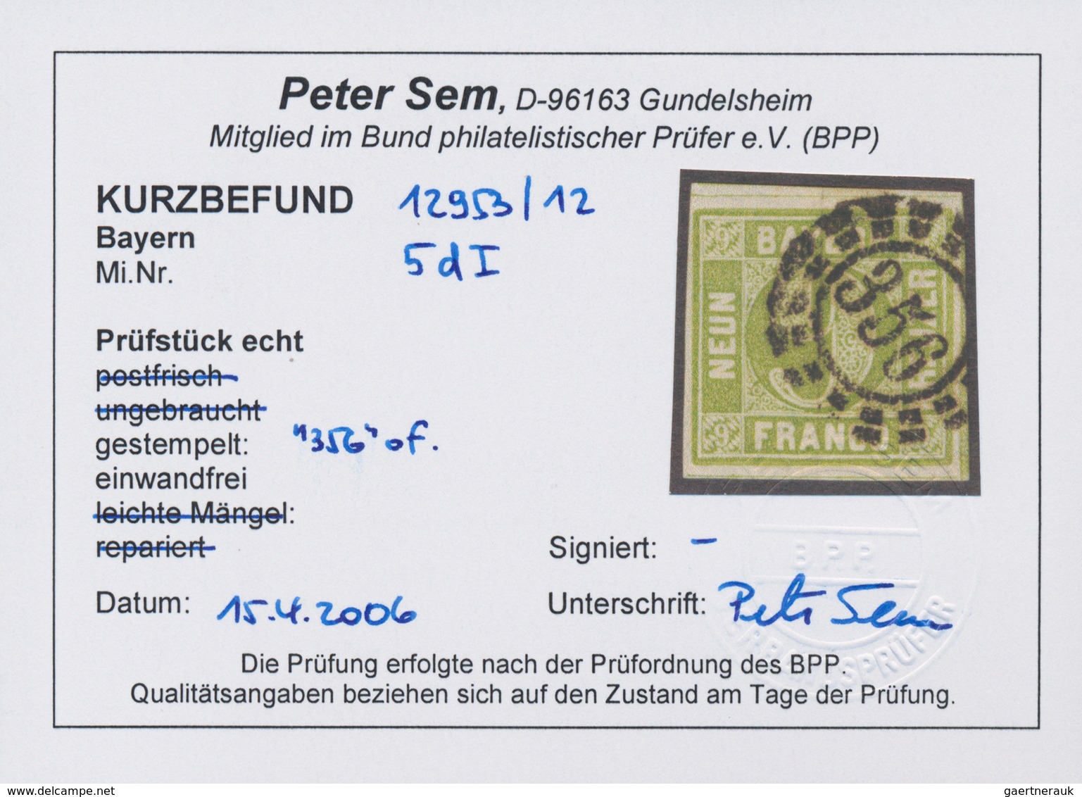 Bayern - Marken Und Briefe: 1850, Ziffern 9 Kr. In C-Farbe Maigrün Und D-Farbe Gelbgrün Gestempelt J - Andere & Zonder Classificatie