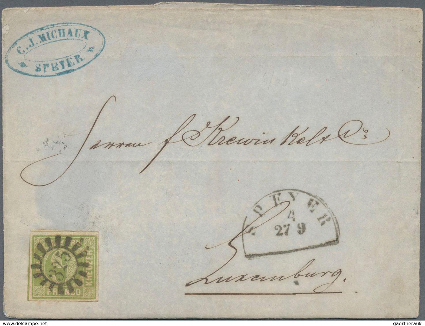 Bayern - Marken Und Briefe: 1850, Ziffern 9 Kr. Gelbgrün In Type II Auf Brief Nach LUXEMBURG Mit GMR - Sonstige & Ohne Zuordnung
