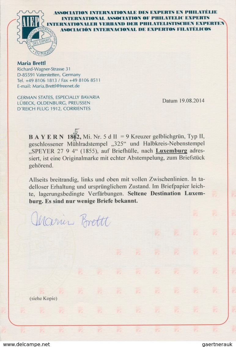 Bayern - Marken Und Briefe: 1850, Ziffern 9 Kr. Gelbgrün In Type II Auf Brief Nach LUXEMBURG Mit GMR - Andere & Zonder Classificatie