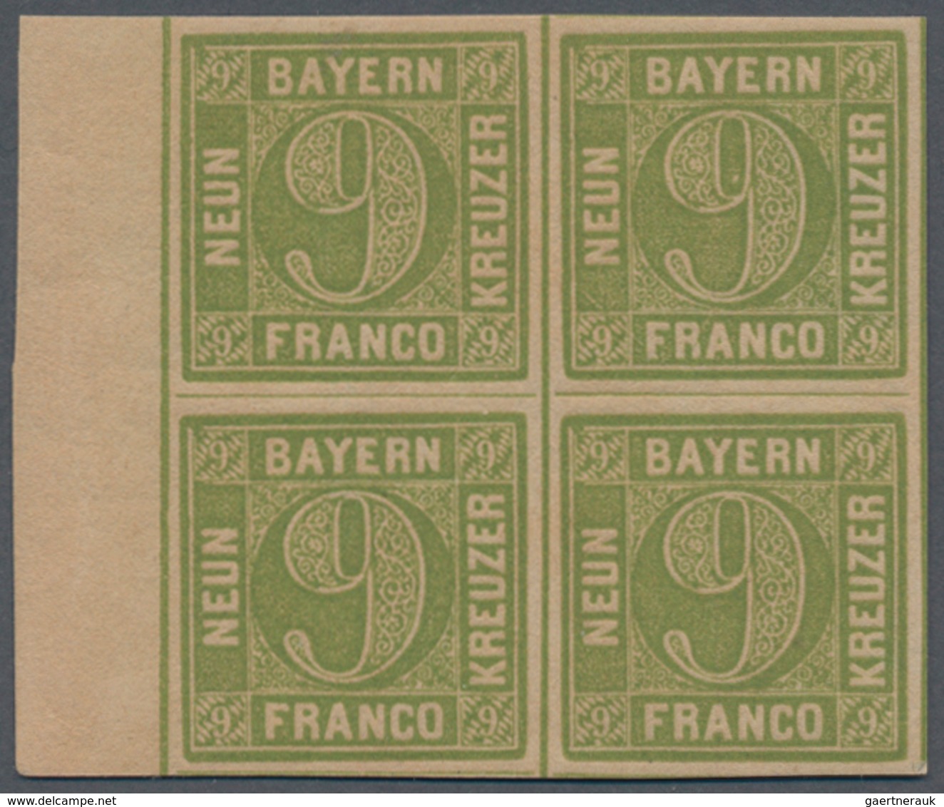 Bayern - Marken Und Briefe: 1850, Ziffern 9 Kr. In D-Farbe Lebhaftgelbgrün Ein POSTFRISCHER VIERERBL - Altri & Non Classificati