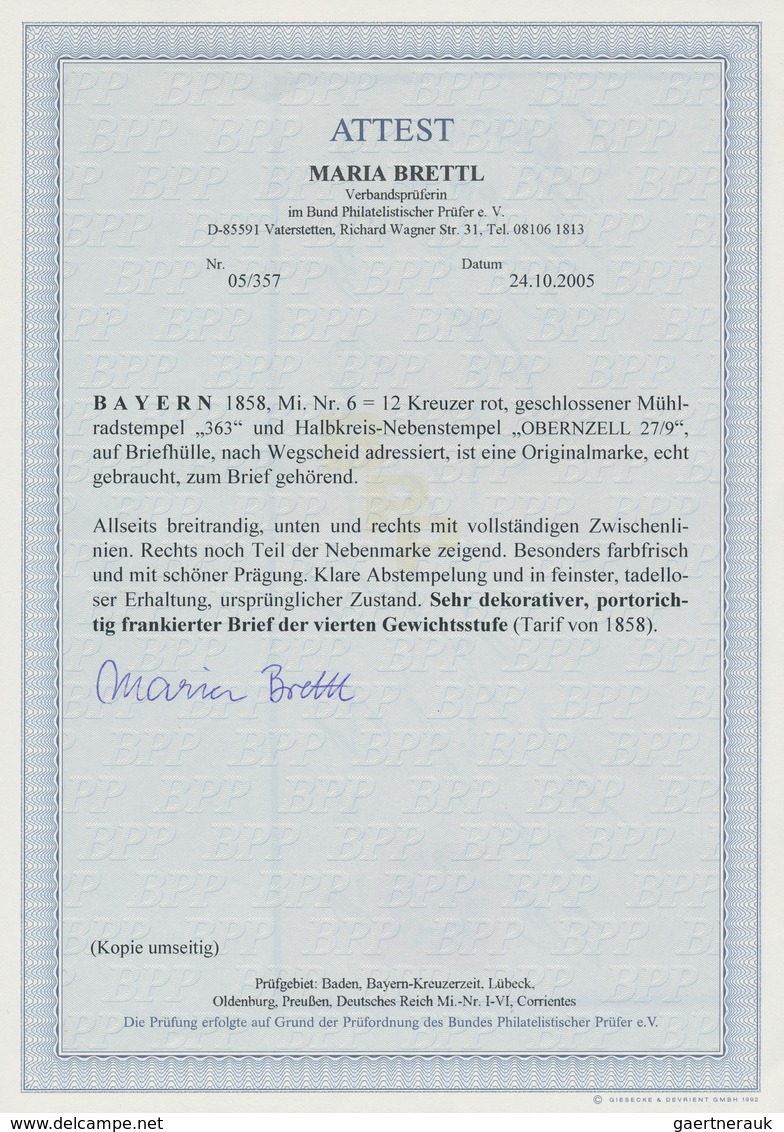 Bayern - Marken Und Briefe: 1850, Ziffern 12 Kr. Rot Als EINZELFRANKATUR Auf Luxus-Brief Mit GMR "36 - Andere & Zonder Classificatie