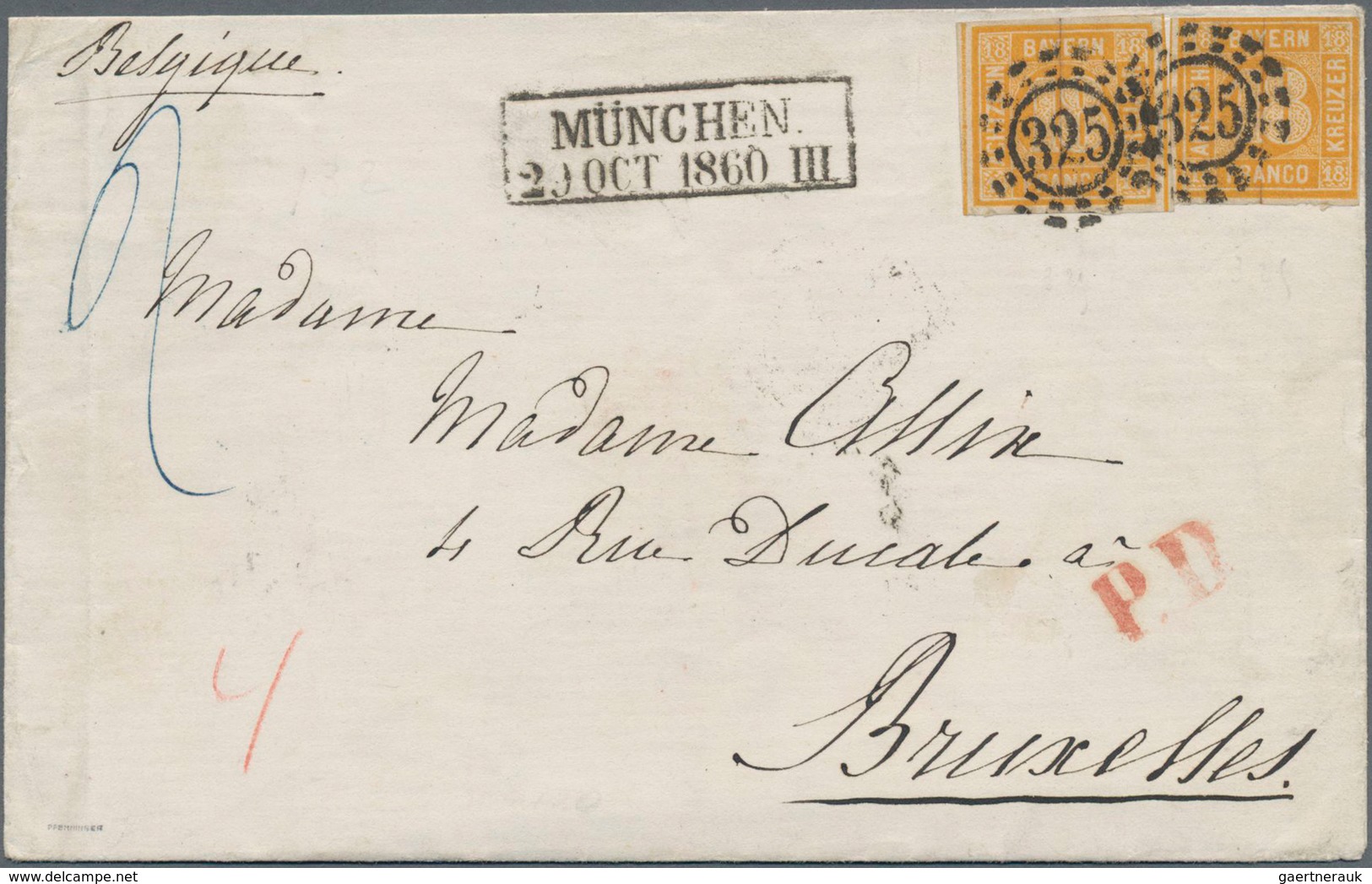 Bayern - Marken Und Briefe: 1850, Ziffern 2x 18 Kr. Gelblichorange Auf Brief Von "MÜNCHEN 13 NOV 186 - Altri & Non Classificati