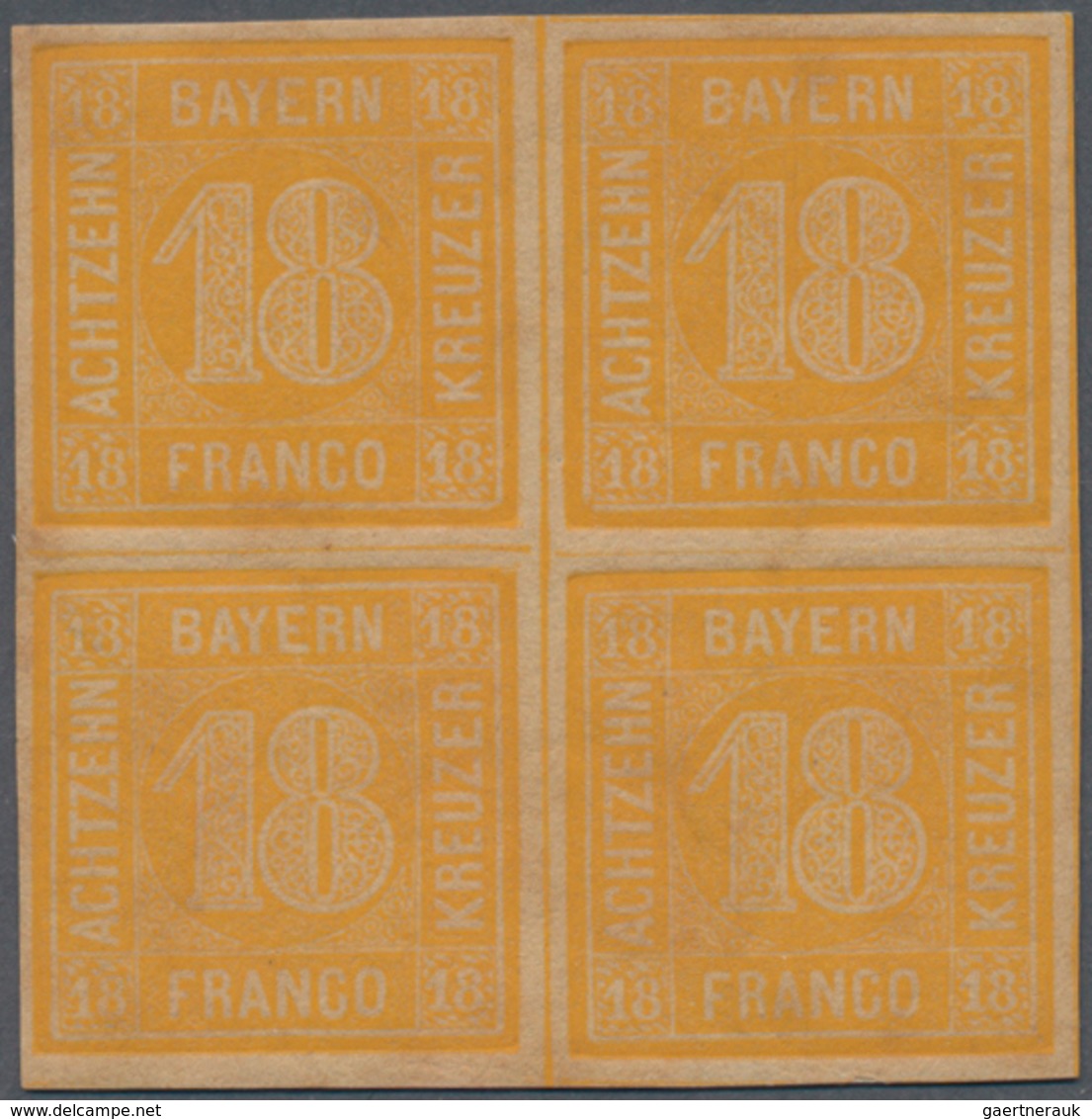 Bayern - Marken Und Briefe: 1854, Ziffern 18 Kr. Gelborange Als POSTFRISCHER VIERERBLOCK, Farbfrisch - Altri & Non Classificati