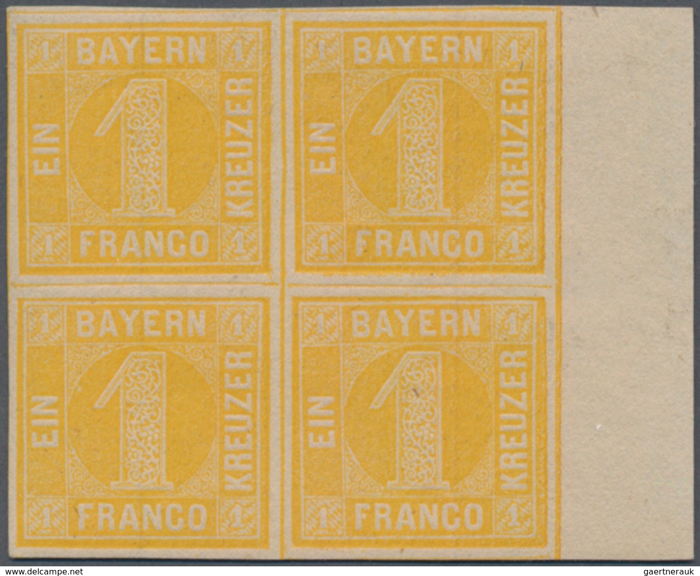 Bayern - Marken Und Briefe: 1862, Ziffern 1 Kr. Orangegelb In Type 1 Als VIERERBLOCK Mit Rechtem Ran - Andere & Zonder Classificatie