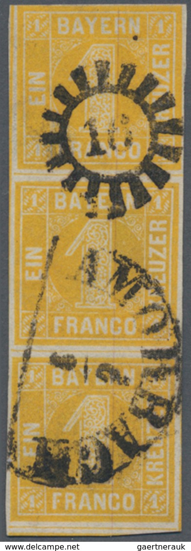 Bayern - Marken Und Briefe: 1862, 1 Kreuzer Gelb Im Senkr. 3er-Streifen Entwertet Mit Klarem GMR "16 - Andere & Zonder Classificatie