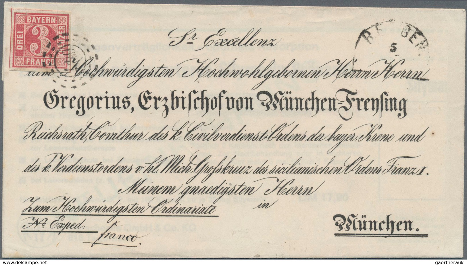 Bayern - Marken Und Briefe: 1862, Ziffern 3 Kr. Karmin Auf BISCHOFBRIEF Mit HK "BERGEN 5 4 (1867)" N - Altri & Non Classificati