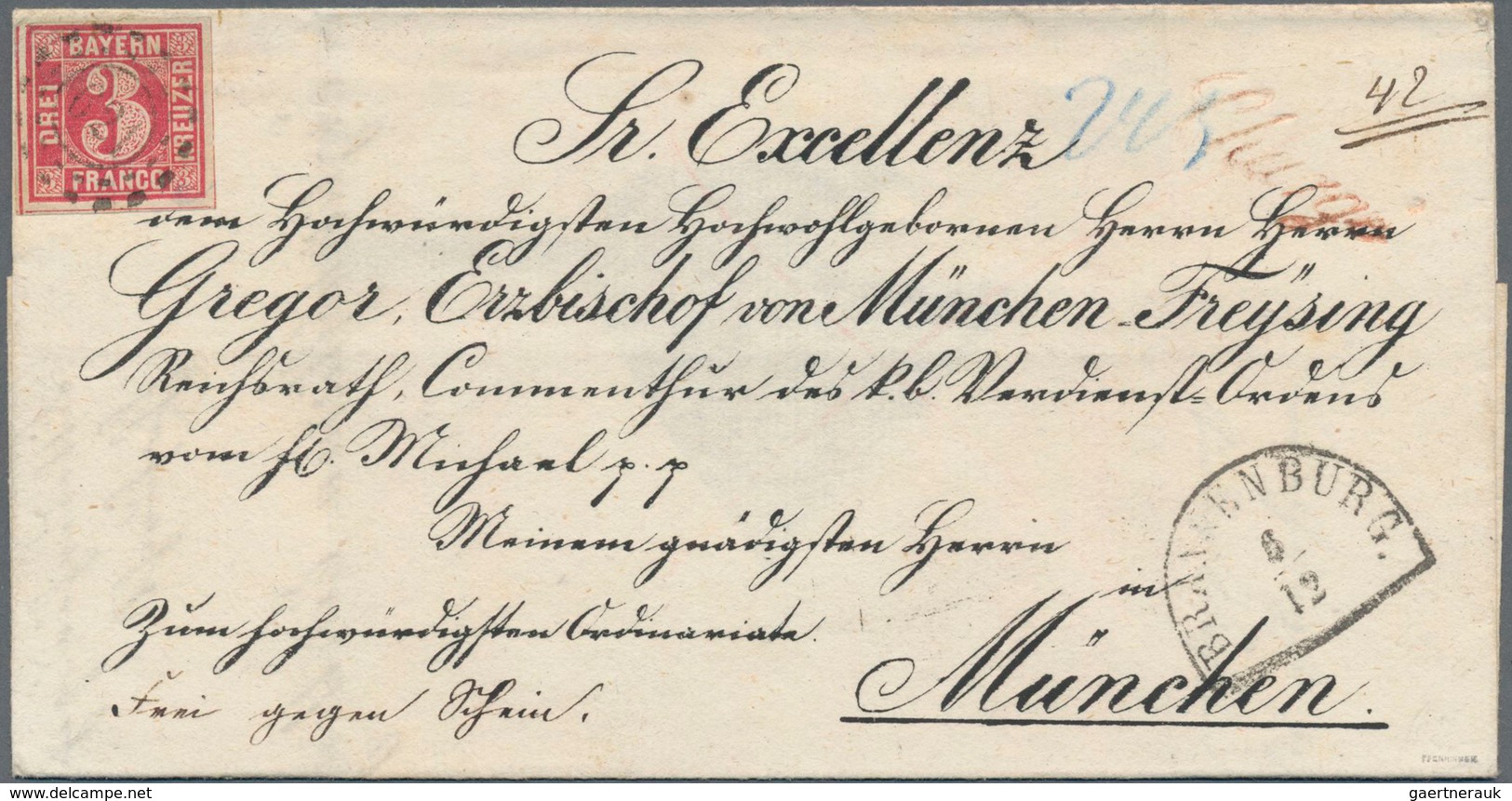 Bayern - Marken Und Briefe: 1862 Ziffern 3 Kr. Karmin Auf BISCHOFBRIEF Mit HK "Brannenburg 6/12 (186 - Sonstige & Ohne Zuordnung