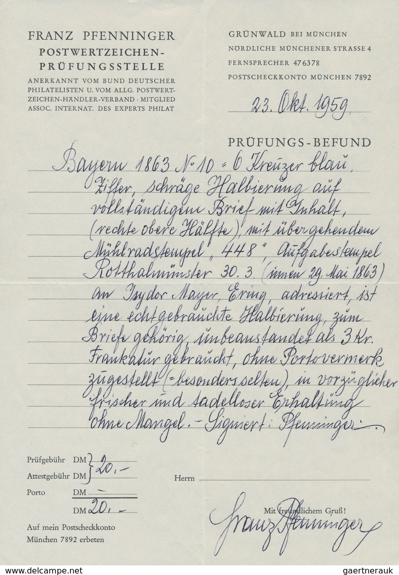 Bayern - Marken Und Briefe: 1862, Ziffern 6 Kr. Blau Als DIAGONALE HALBIERUNG Auf Brief Von Rotthalm - Andere & Zonder Classificatie