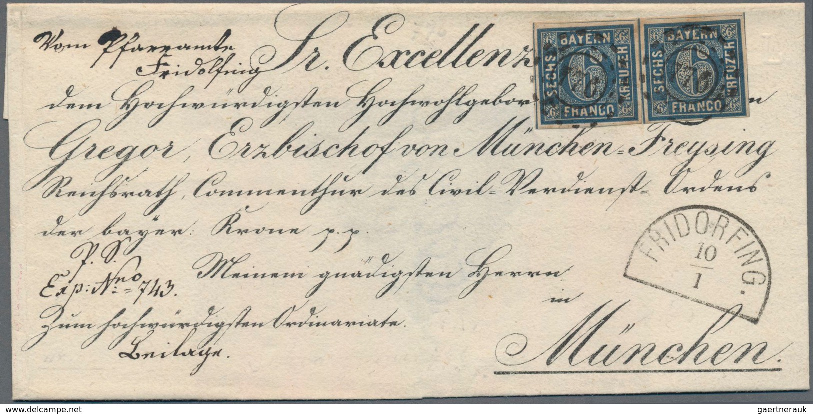 Bayern - Marken Und Briefe: 1862, Ziffern 6 Kr. Blau Im Paar Auf Vordruck-Bischofsbriefhülle Mit OMR - Altri & Non Classificati