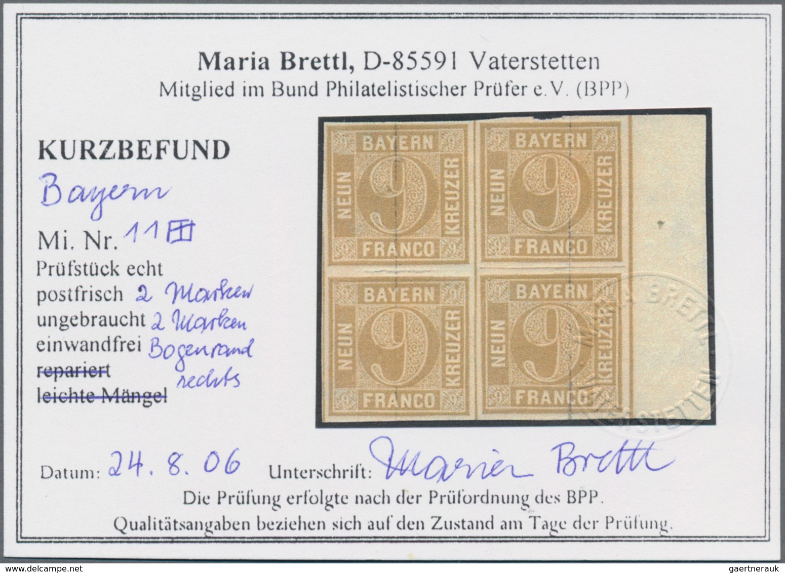 Bayern - Marken Und Briefe: 1862, Ziffern 9 Kr. Braunocker Im VIERERBLOCK, Dabei Untere Zwei Marken - Altri & Non Classificati