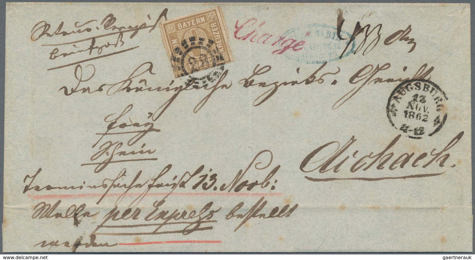 Bayern - Marken Und Briefe: 1862, Ziffern 9 Kr. Ockerbraun Auf CHARGE-EXPRESSBRIEF + RÜCKSCHEIN Der - Andere & Zonder Classificatie