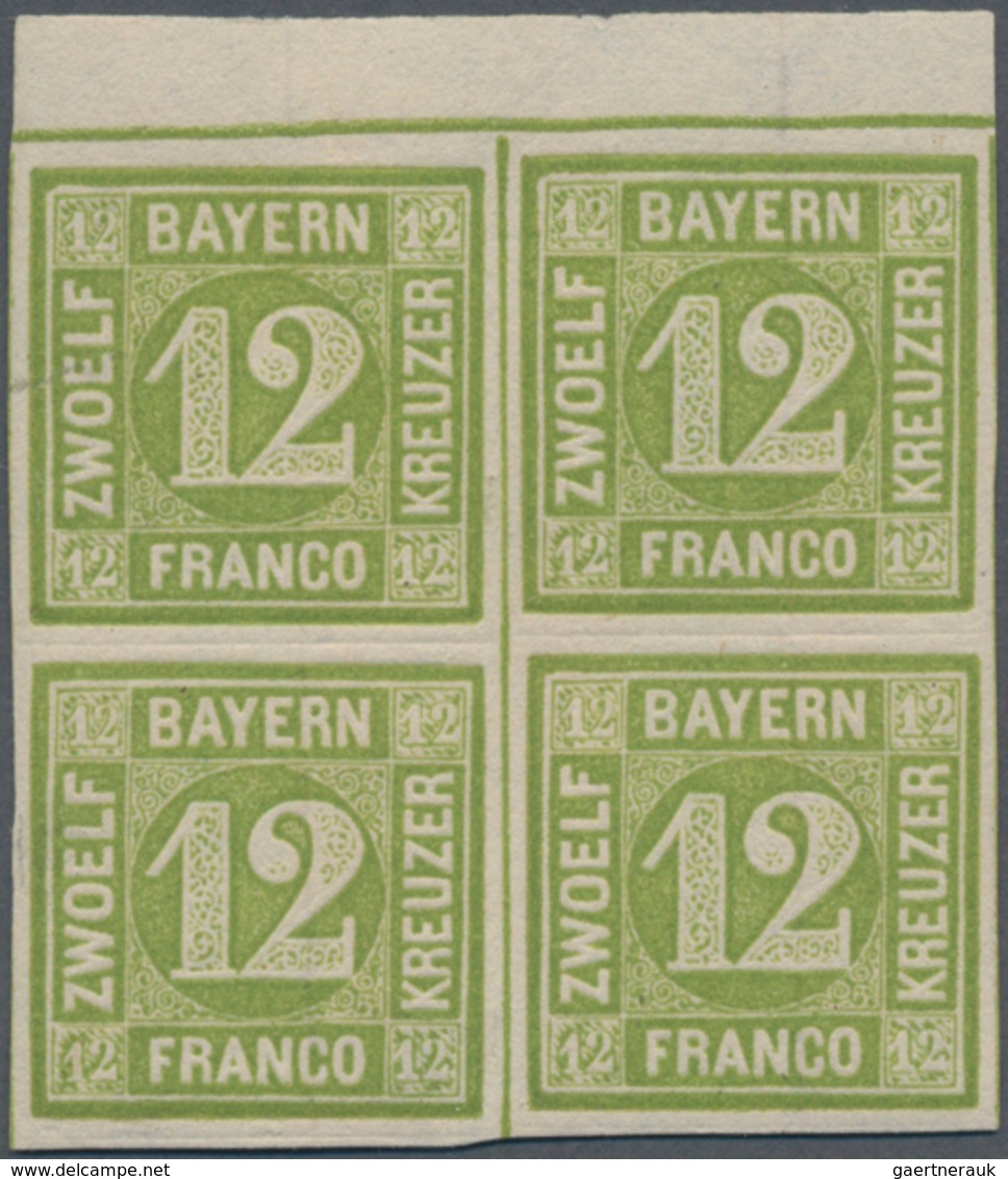 Bayern - Marken Und Briefe: 1862, Ziffern 12 Kr. Dunkelgelbgrün Als VIERERBLOCK, Dabei Zwei Marken P - Otros & Sin Clasificación