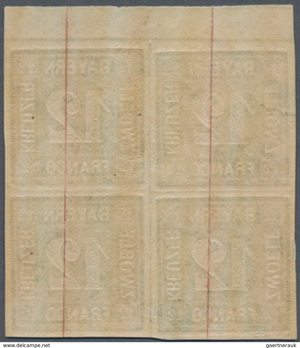 Bayern - Marken Und Briefe: 1862, Ziffern 12 Kr. Dunkelgelbgrün Als VIERERBLOCK, Dabei Zwei Marken P - Autres & Non Classés