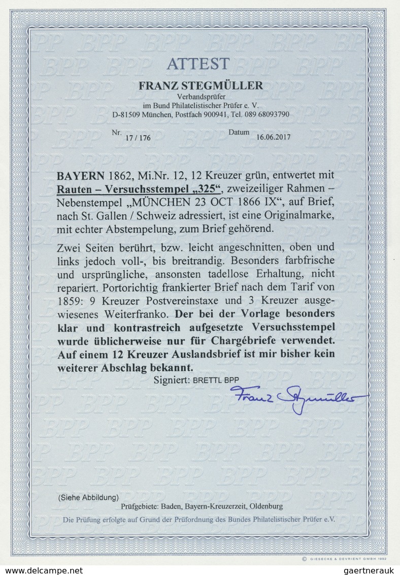 Bayern - Marken Und Briefe: 1862: RAUTEN-VERSUCHSSTEMPEL "325", Besonders Klar, Ideal Ausgeprägt Und - Andere & Zonder Classificatie