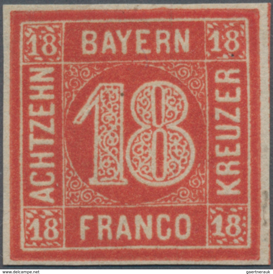 Bayern - Marken Und Briefe: 1862, Ziffern 18 Kr. In Seltener A-Farbe Dunkelzinnoberrot Mit Originalg - Andere & Zonder Classificatie