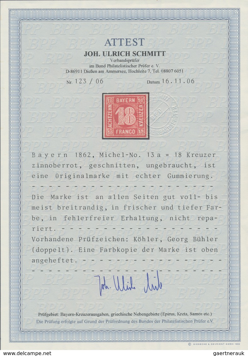 Bayern - Marken Und Briefe: 1862, Ziffern 18 Kr. In Seltener A-Farbe Dunkelzinnoberrot Mit Originalg - Andere & Zonder Classificatie