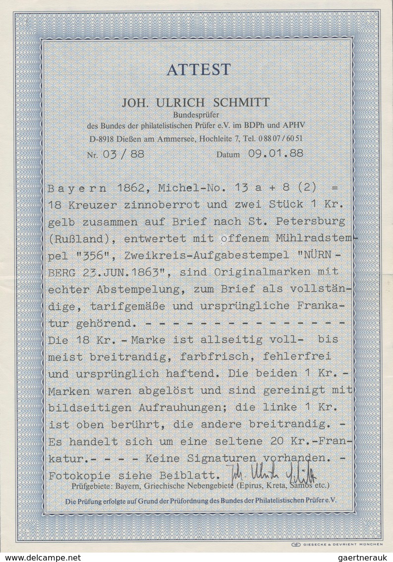 Bayern - Marken Und Briefe: 1862 Ziffern 18 Kr. Rot + 2x 1 Kr. Gelb Auf Brief Von "NÜRNBERG 23 JUN 1 - Andere & Zonder Classificatie