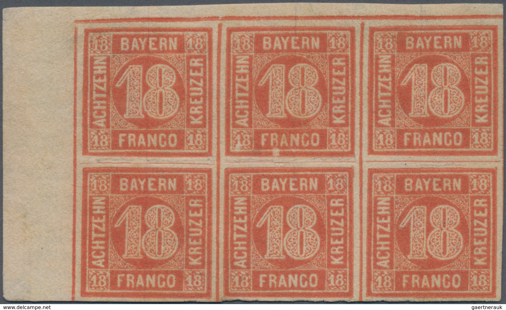 Bayern - Marken Und Briefe: 1862, Ziffern 18 Kr. In B-Farbe Orangerot Als Linker Oberer ECKRAND-SECH - Altri & Non Classificati