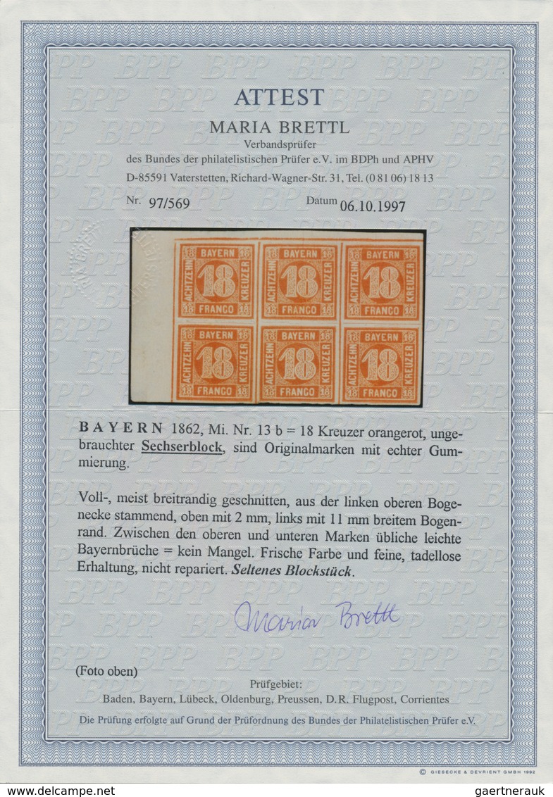 Bayern - Marken Und Briefe: 1862, Ziffern 18 Kr. In B-Farbe Orangerot Als Linker Oberer ECKRAND-SECH - Altri & Non Classificati