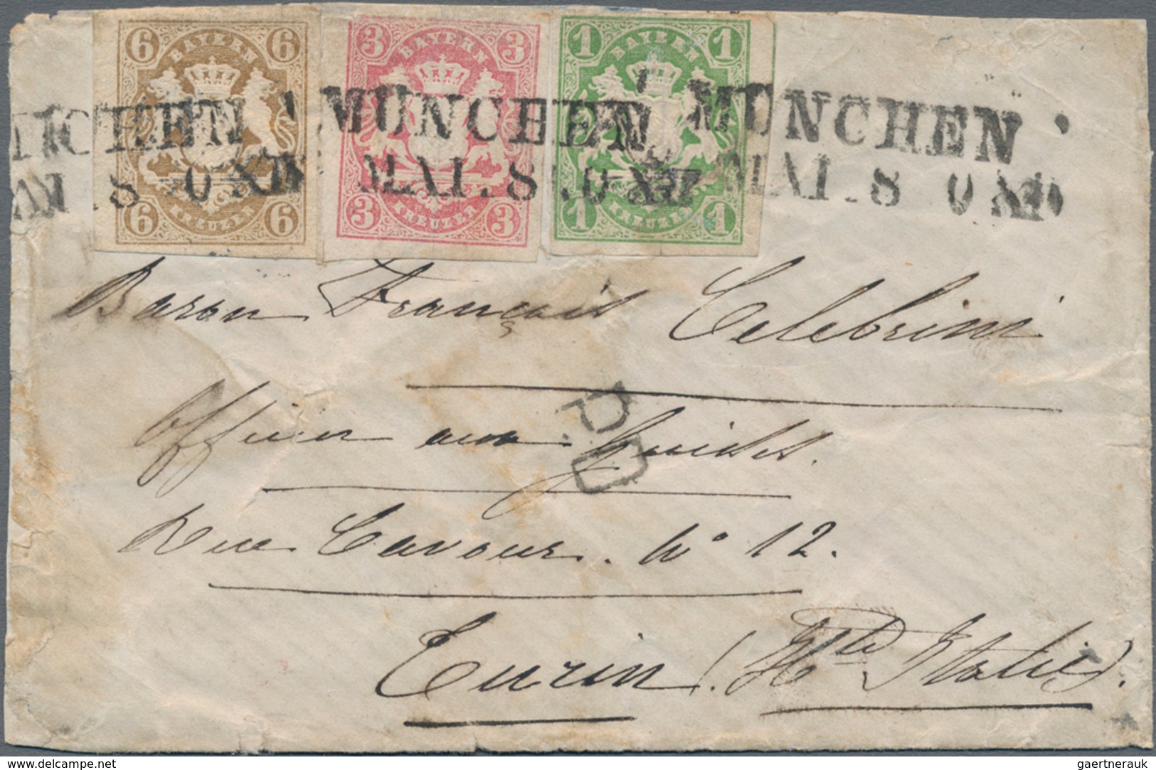 Bayern - Marken Und Briefe: 1867/1870, 1 Kr Grün, 3 Kr Rosa U. 6 Kr Ockerbraun Wappen, Jeweils Ungez - Altri & Non Classificati