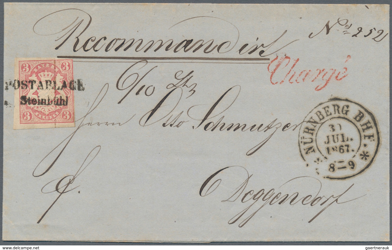 Bayern - Marken Und Briefe: 1862, Wappen 3 Kr. Rosa Mit L2 "POSTABLAGE Steinbühl", Roter "Charge" Un - Altri & Non Classificati