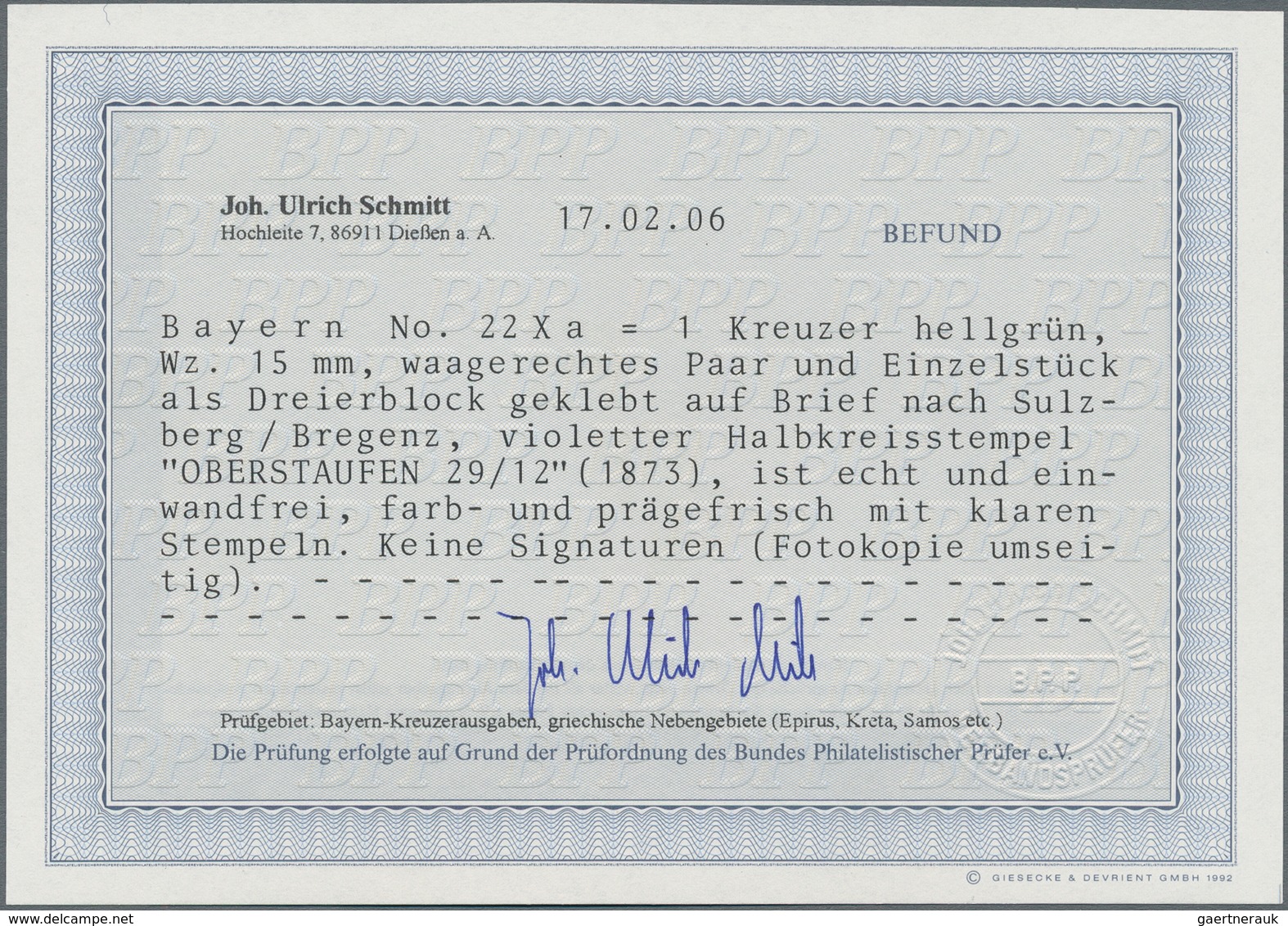 Bayern - Marken Und Briefe: 1873, 1 Kreuzer Hellgrün Waager. Paar Und Einzelstück Als 3er-Block Gekl - Andere & Zonder Classificatie