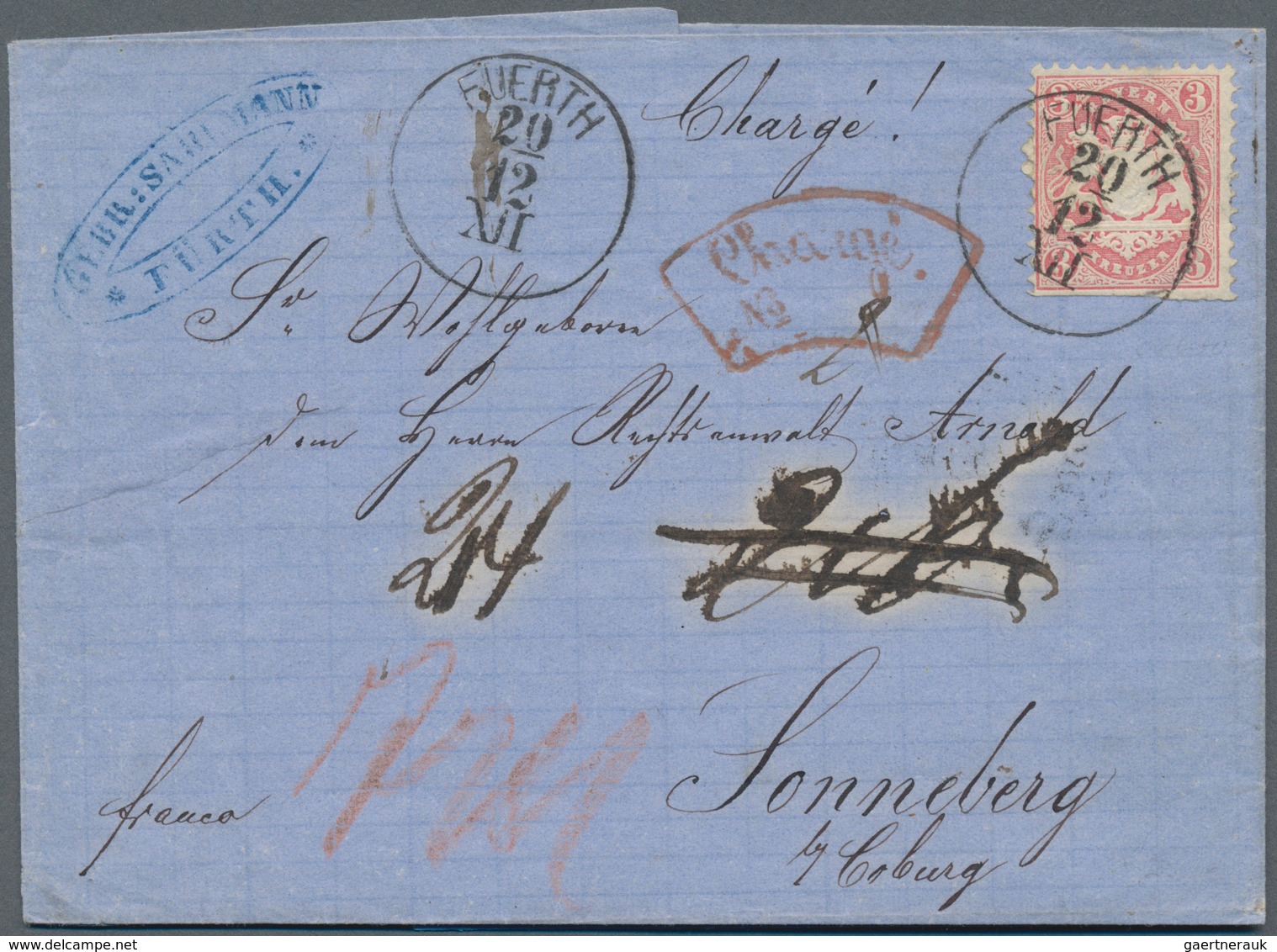 Bayern - Marken Und Briefe: 1870, Wappenzeichnung 3 Kr. Hellkarmin Auf Vollständiger Briefhülle Mit - Autres & Non Classés