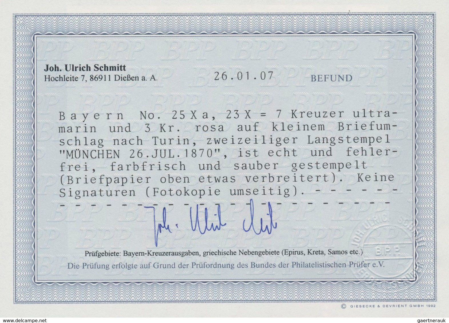 Bayern - Marken Und Briefe: 1870, Wappen 7 Kr. Blau + 3 Kr. Rosa Beide WZ X Auf Brief Von München Na - Altri & Non Classificati