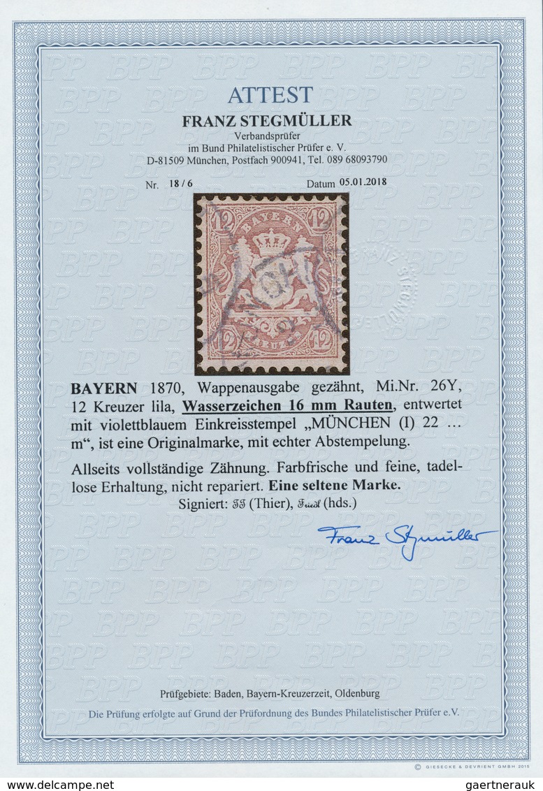 Bayern - Marken Und Briefe: 1870, Wappenausgabe 12 Kreuzer Lila, Wasserzeichen 16 Mm Rauten, Allseit - Andere & Zonder Classificatie