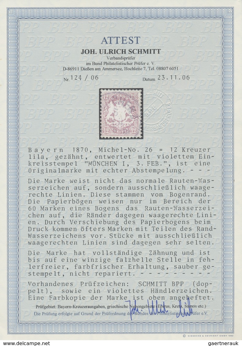 Bayern - Marken Und Briefe: 1870, Wappen 12 Kr. Lilaviolett Gezähnt Mit WASSERZEICHEN WAAGRECHTE LIN - Altri & Non Classificati