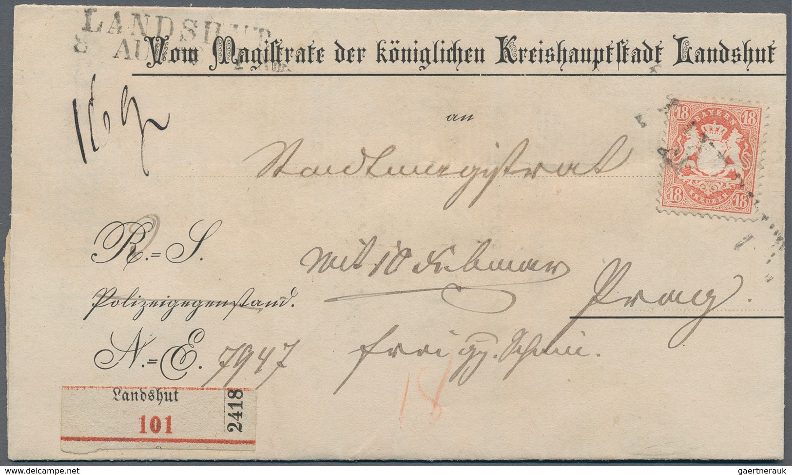 Bayern - Marken Und Briefe: 1870 Wappen 18 Kr. B-Farbe Dunkelziegelrot WZ X Als WERTBRIEF-EINZELFRAN - Andere & Zonder Classificatie