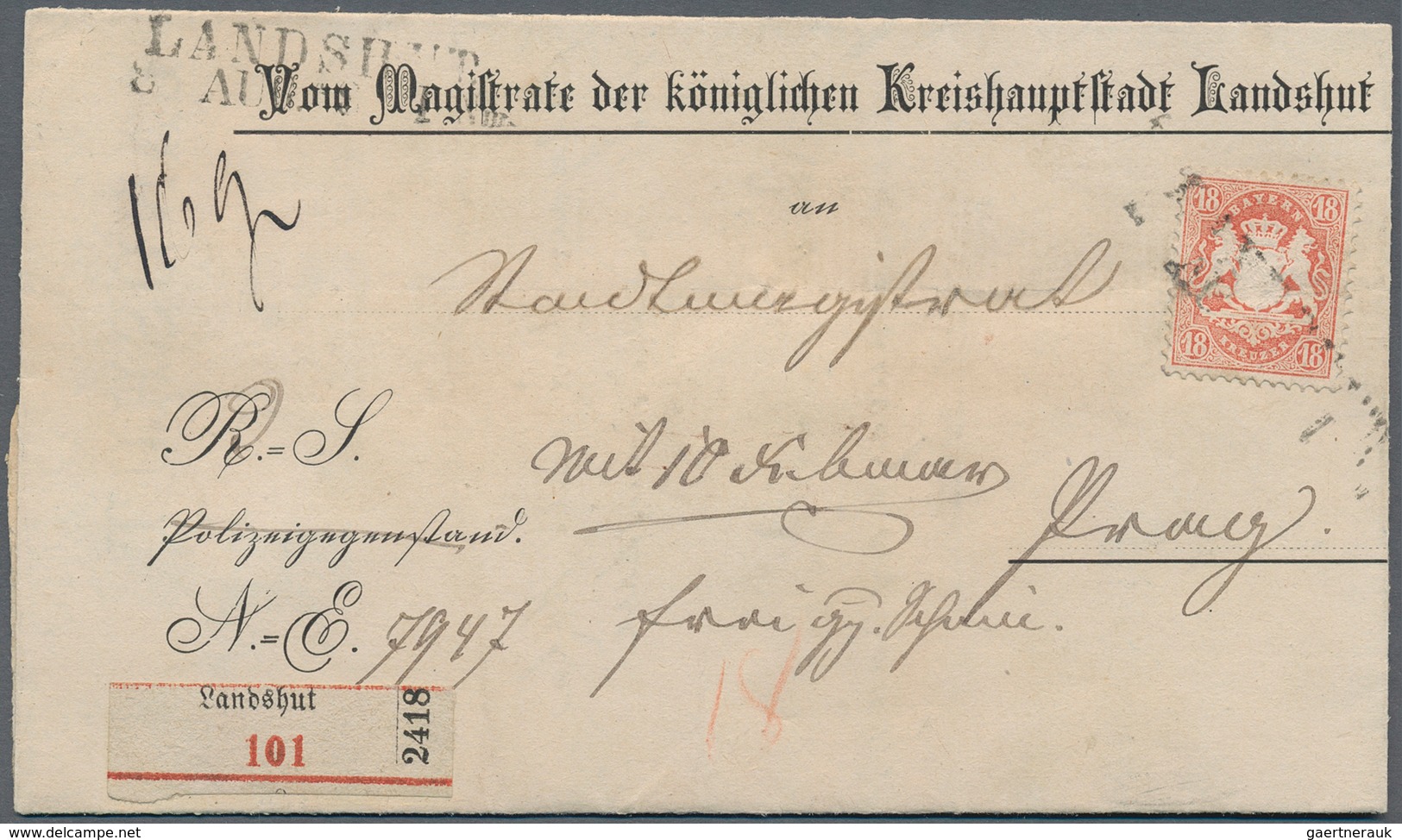 Bayern - Marken Und Briefe: 1870 Wappen 18 Kr. B-Farbe Dunkelziegelrot WZ X Als WERTBRIEF-EINZELFRAN - Altri & Non Classificati