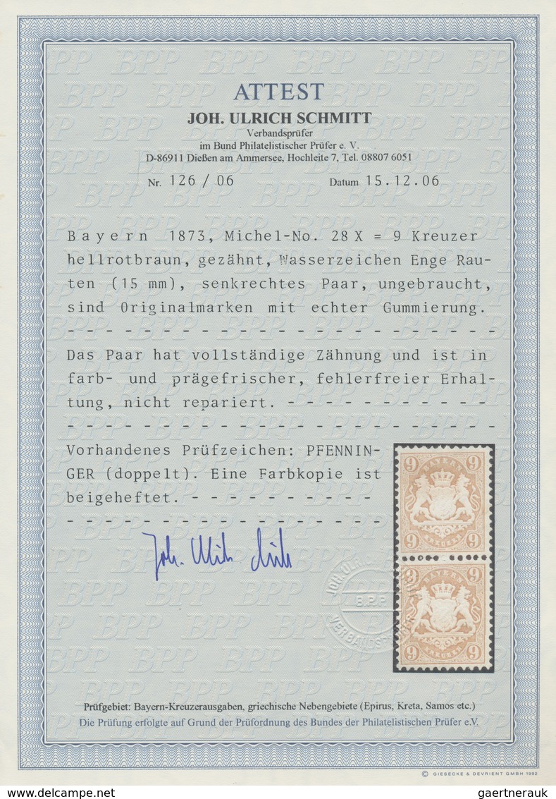 Bayern - Marken Und Briefe: 1873, Wappen 9 Kr. Braunorange SENKRECHTES PAAR Gezähnt Mit Wasserzeiche - Altri & Non Classificati