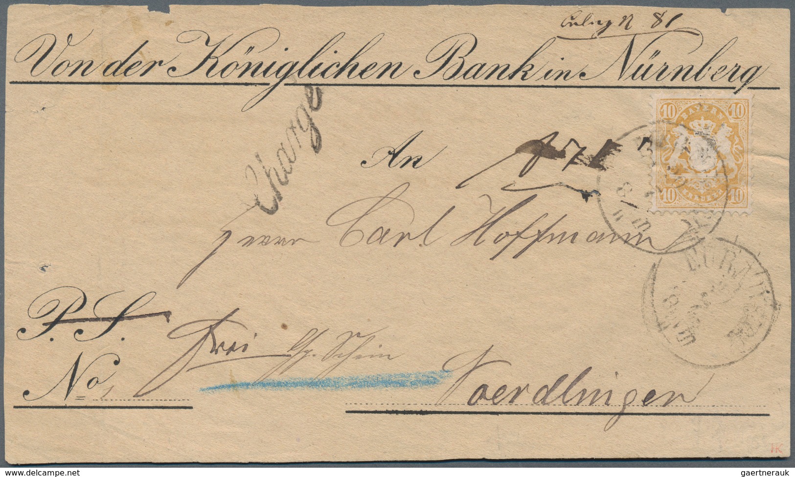 Bayern - Marken Und Briefe: 1873, 10 Kreuzer Dunkelgelb Entwertet Mit K1 Nürnberg Auf Briefvordersei - Andere & Zonder Classificatie