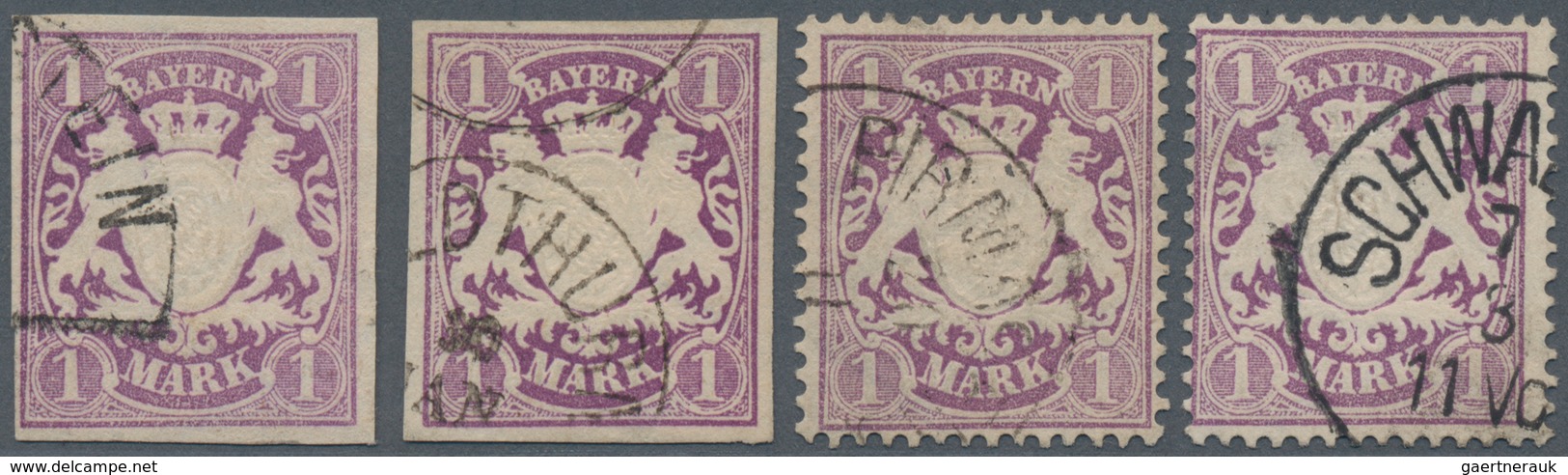 Bayern - Marken Und Briefe: 1874, Wappen 1 Mark Geschnitten Und Gezähnt, Vier Kabinett-Werte Jeweils - Autres & Non Classés