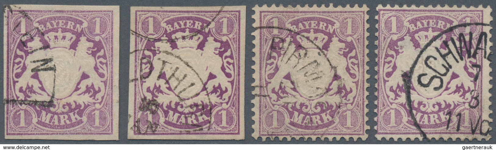 Bayern - Marken Und Briefe: 1874, Wappen 1 Mark Geschnitten Und Gezähnt, Vier Kabinett-Werte Jeweils - Andere & Zonder Classificatie