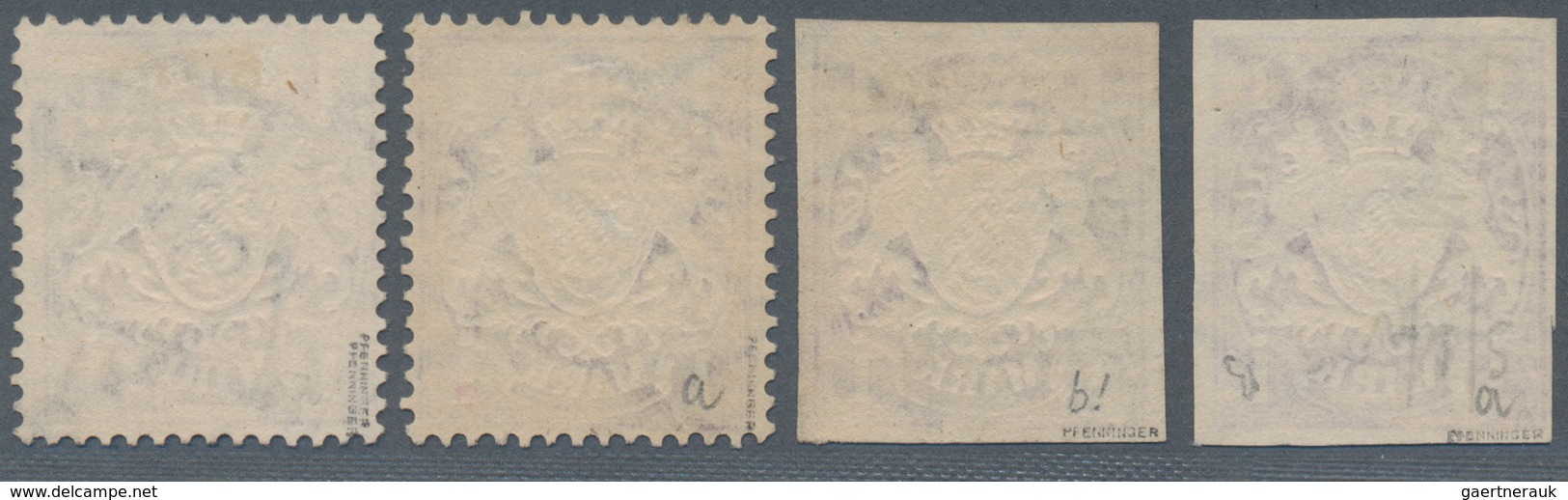 Bayern - Marken Und Briefe: 1874, Wappen 1 Mark Geschnitten Und Gezähnt, Vier Kabinett-Werte Jeweils - Autres & Non Classés