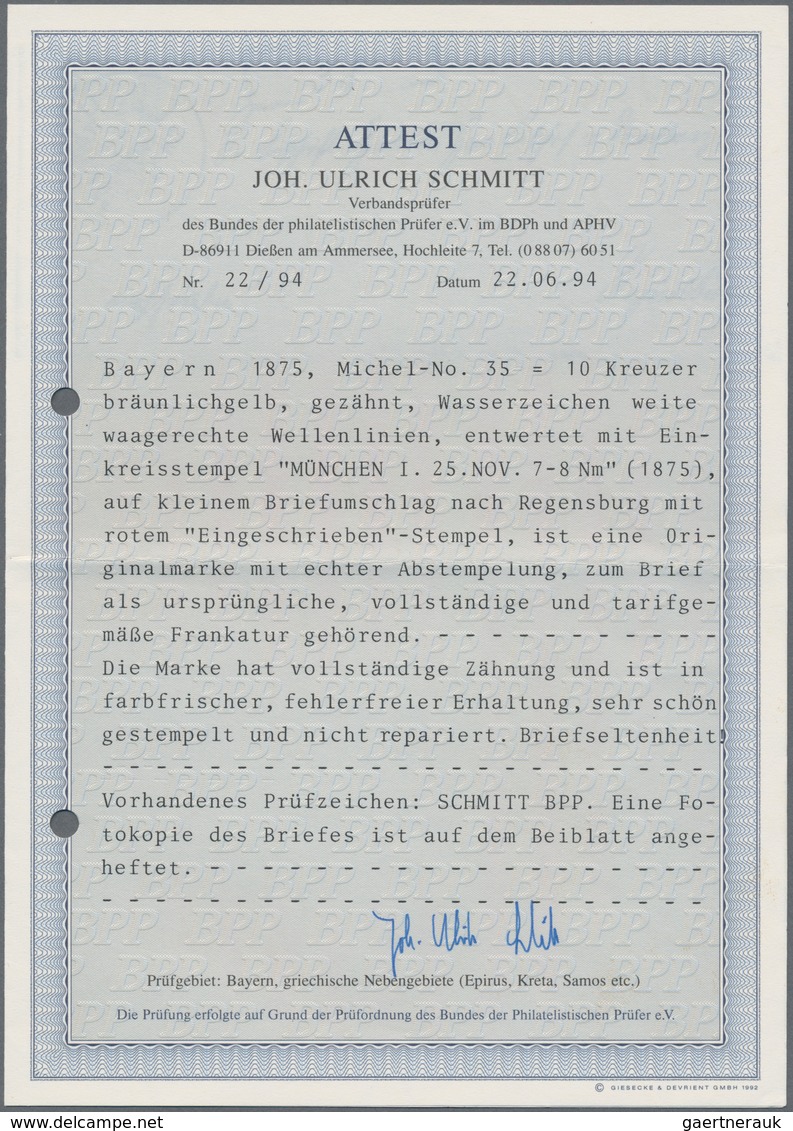 Bayern - Marken Und Briefe: 1875, Wappen 10 Kr. Dunkelchromgelb Mit Wasserzeichen 2 (weite Wellen) A - Sonstige & Ohne Zuordnung